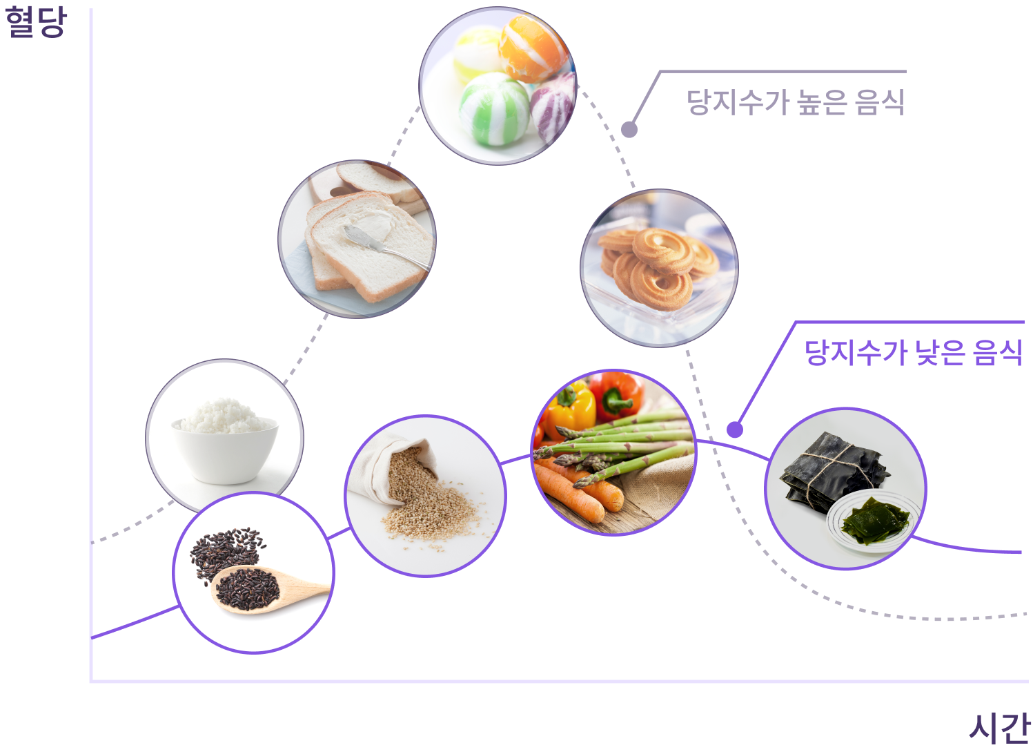 음식 시간별 혈당지수 그래프